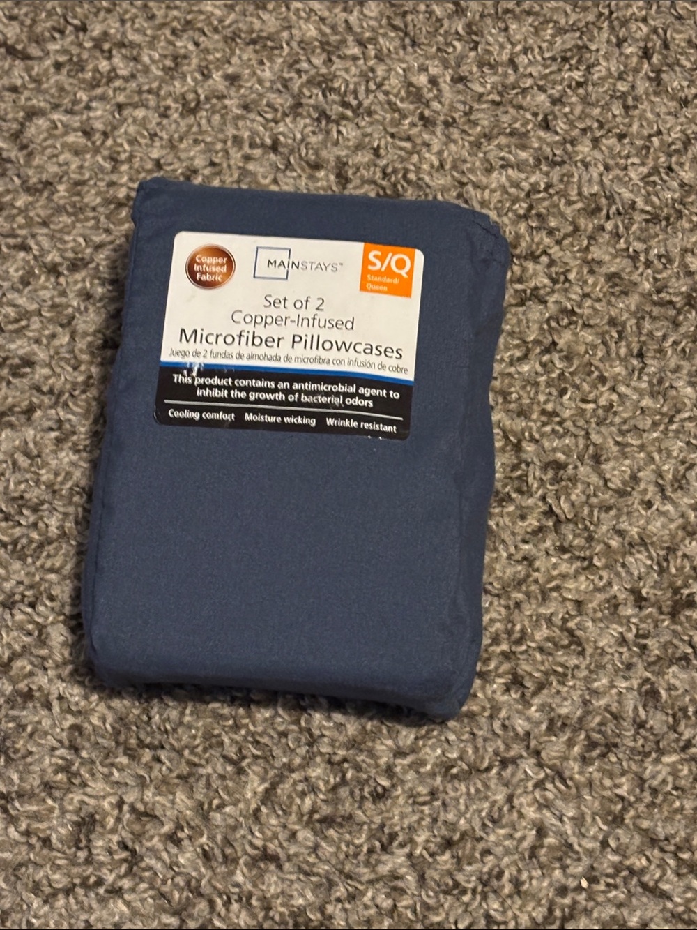 Mainstays Navy Copper-Infused Microfiber Pillowcase Set - 2 Pack